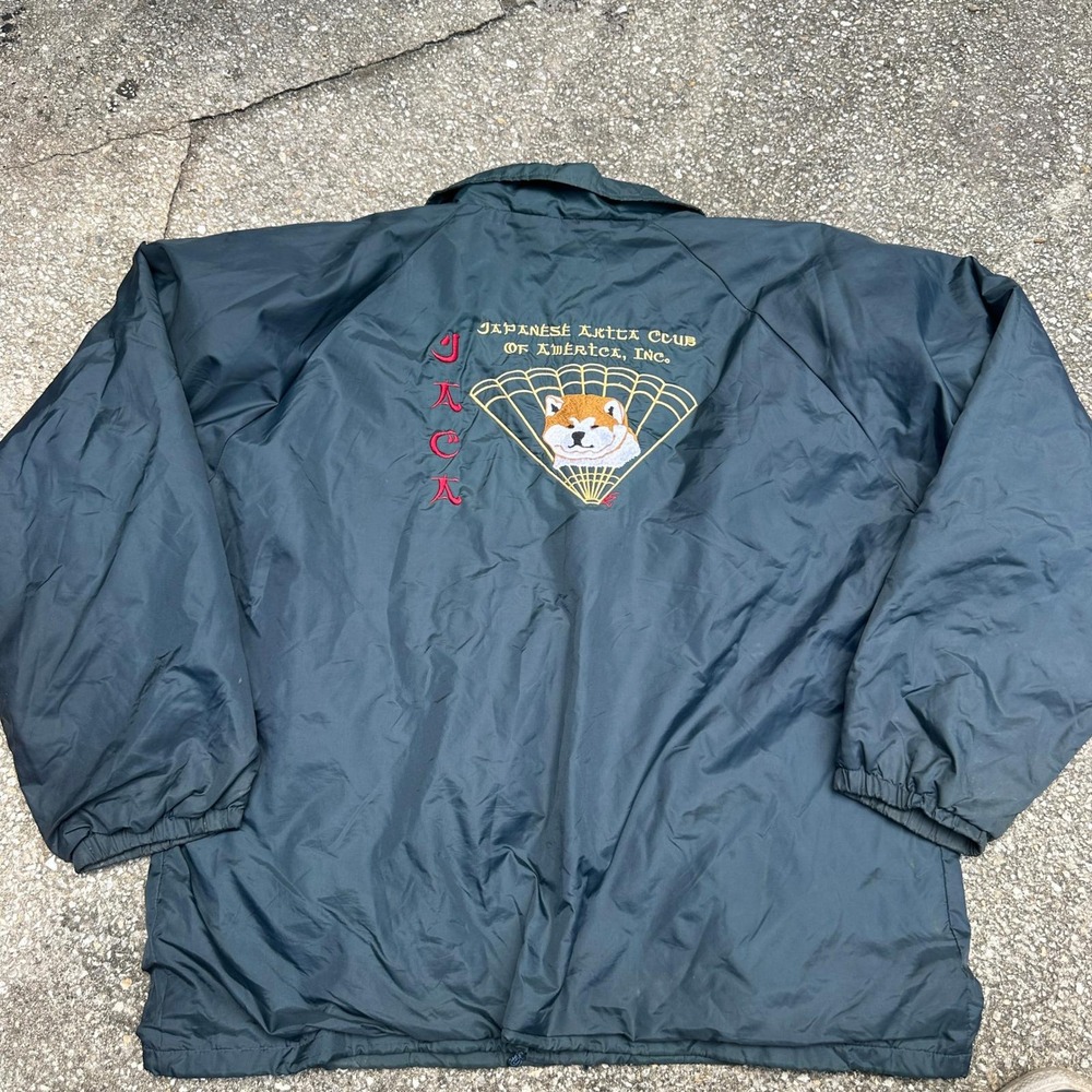 Vtg 90s Auburn Sportswear Navy Coach Jacket Japanese Akita Club of America XL